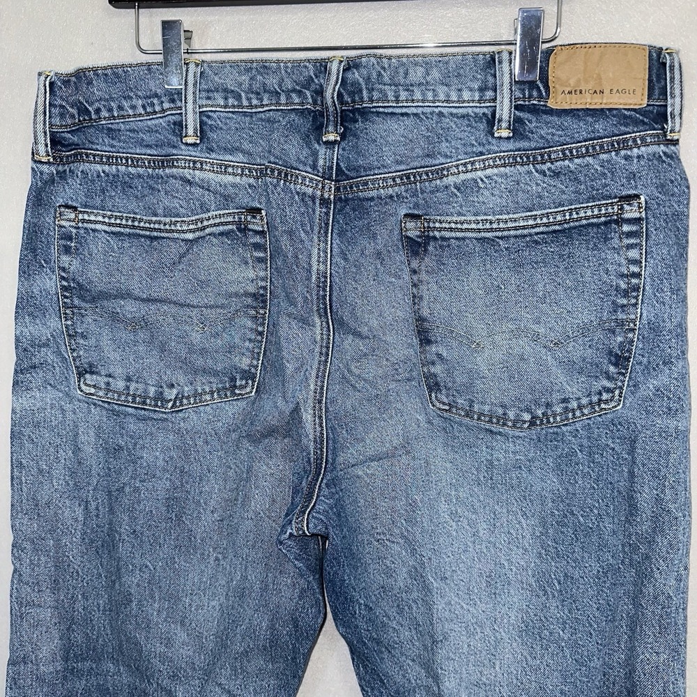 American Eagle Jeans Straight Blue Distressed Stretch Men's (Fits 38x29) - Picture 4 of 9